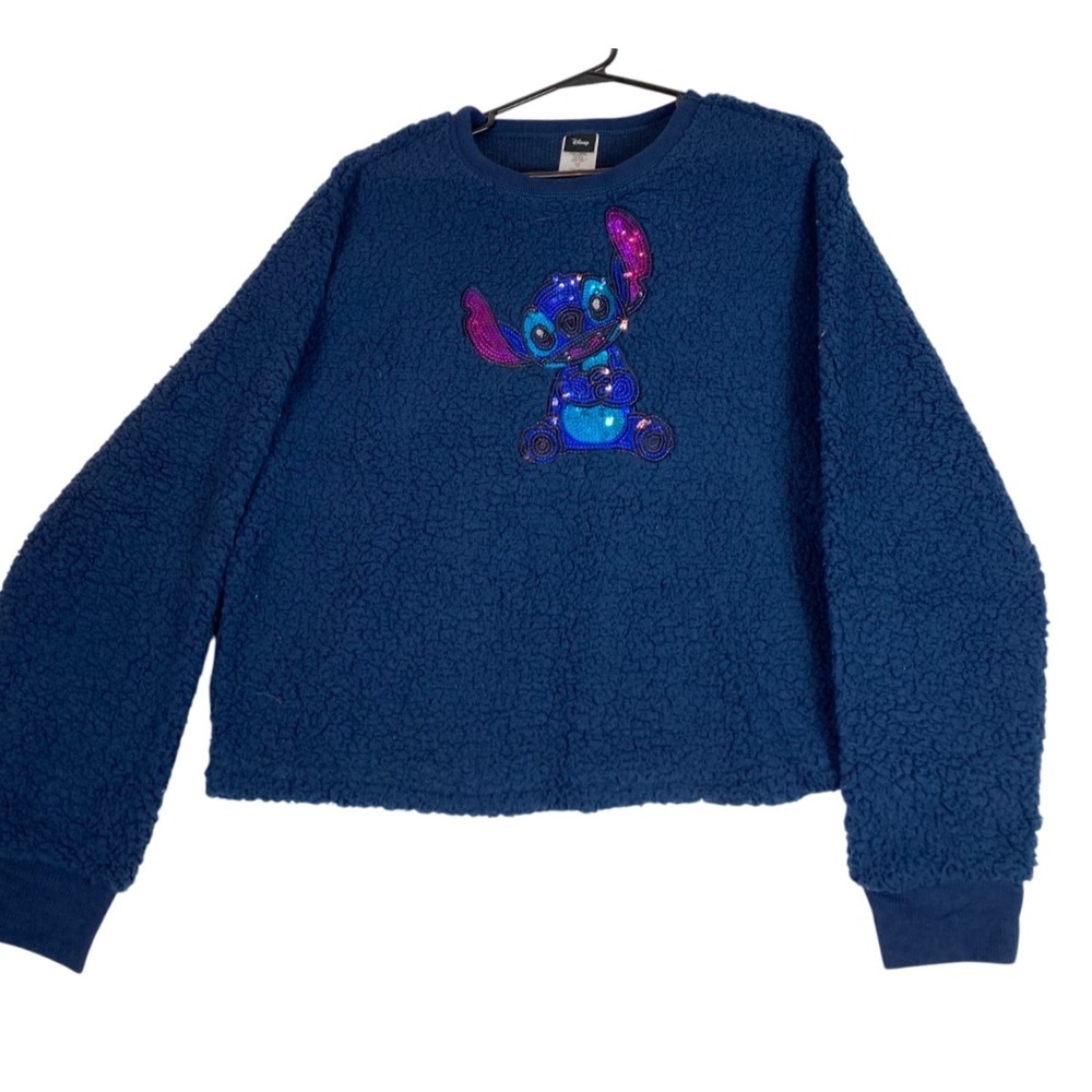 Disney Stitch Women's Junior Sequin Faux Sherpa Pullover Top SIZE XXL NWT